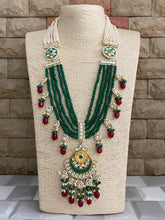 Designer Handmade Multi Layered Beaded Kundan Long Green Necklace Set Kundan Necklace Set